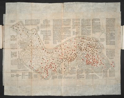 Haejwa chondo – a Koreai-félsziget eredetileg 1820 körül készült térképe (színes metszet) alkotó: School Korean