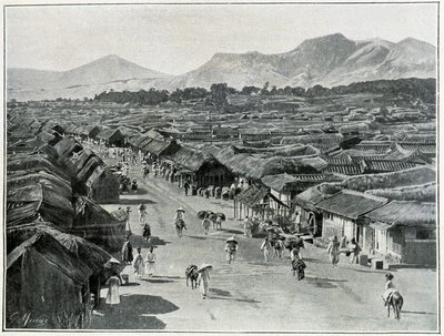 Kilátás Szöul főutcájára, Korea fővárosára a 19. században alkotó: School Korean