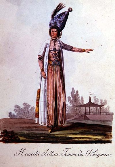 A szultán felesége, egy török ruhák albumából, 18. század vége (akvarell) alkotó: School Levantine