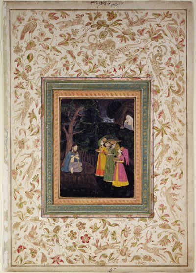 Ibrahim Adham balkhi szultán az angyalokkal, Johnson Album VI, 5. sz., 1770-80 körül (gouache arannyal az albumlapon) alkotó: School Mughal
