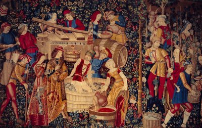 Szüreti jelenet Részlet balra. Gobelin Hollandiából alkotó: School Netherlandish