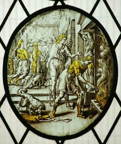 Roundel: Tóbiás elégeti a halmáj (festett üveg) alkotó: School Netherlandish