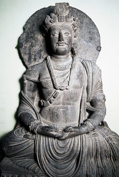 Buddhát ábrázoló kőszobor, Gandhara művészet, Pesavar, Pakisztán, alkotó: School Pakistani