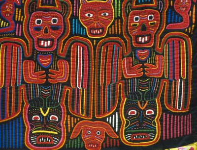 Kézzel varrott színes pamut, San Blas szigetvilág, Panamai Köztársaság, Detail alkotó: School Panamanian