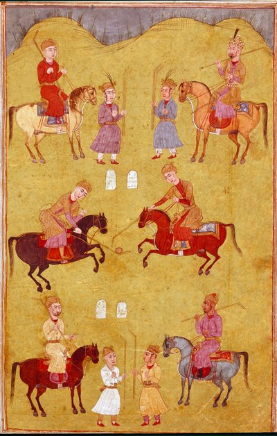 Iszlám művészet: a póló rész. Perzsa miniatűr a „Shahnameh” című epikus költemény kéziratából (Shah Nama, Shahnama) (Királyok könyve), Ferdowsi (Firdawsi vagy Ferdawsi vagy Firdousi, kb. 940-1020 körül) Biblioteca Nazionale Nápoly alkotó: School Persian