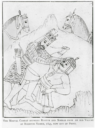 Rusztam akaratlanul is megölte fiát, Sohrabot a csatában alkotó: School Persian
