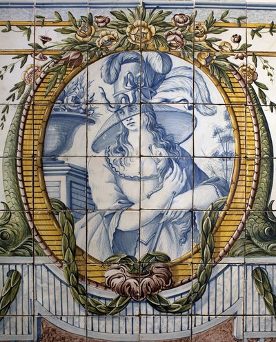 Dísztábla női portréval, Louca királyi gyára, Ratio, fajansz polikróm alkotó: School Portuguese