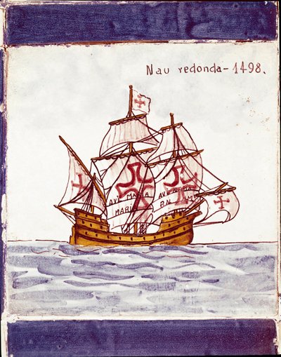A portugál flotta karakójának (hajójának) ábrázolása (Rajz kerámiára alkotó: School Portuguese