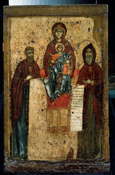 ""A barlangok szűze"" orosz ikon. Festmény 1288-ból. Állami Tretyakov Galéria, Moszkva alkotó: School Russian