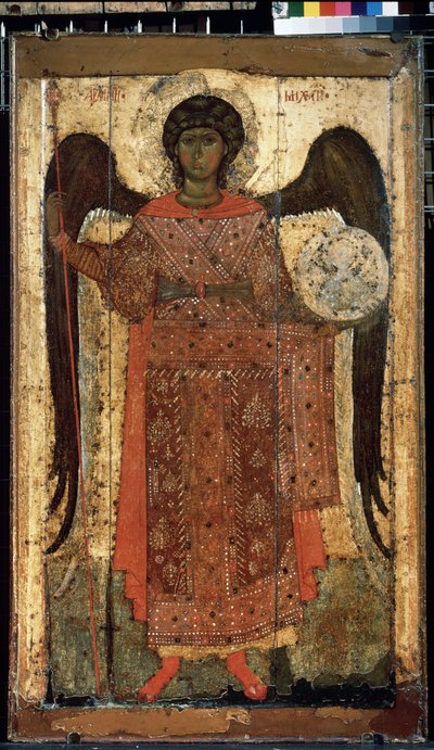 ""Szent Mihály arkangyal"" orosz ikon. Festészet fára. 1300 körül. Állami Tretyakov Galéria, Moszkva alkotó: School Russian