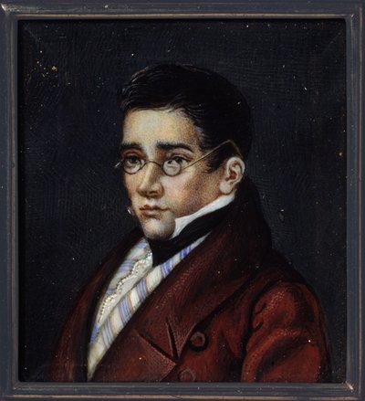 Alekszandr Szergejevics Gribojedov (Alexander S. Gribojedov) drámaíró portréja (1795-1829). Orosz mester alkotása, akvarell és gouache kürtön, 1820 körül. Orosz művészet alkotó: School Russian