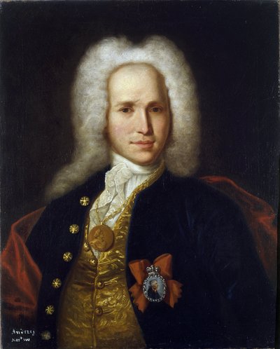 Andrej Nartov (1683-1756) tudós, hadmérnök és feltaláló portréja. (A. Nartov tudós, hadmérnök és feltaláló portréja). Névtelen festmény, olaj, vászon, 1725 körül. Orosz művészet alkotó: School Russian