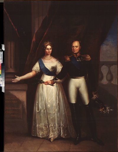 I. Sándor császár (1777-1825) portréi feleségével (Erzsébet Alekszejevna, szül. Louise Augusta badeni hercegnő) alkotó: School Russian