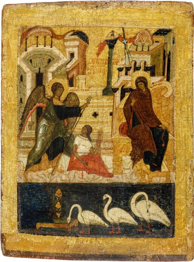 Orosz ikon: Angyali üdvözlet. Tempera táblán, 16. század közepe, Történelmi és Művészeti Múzeum, Suzdal alkotó: School Russian
