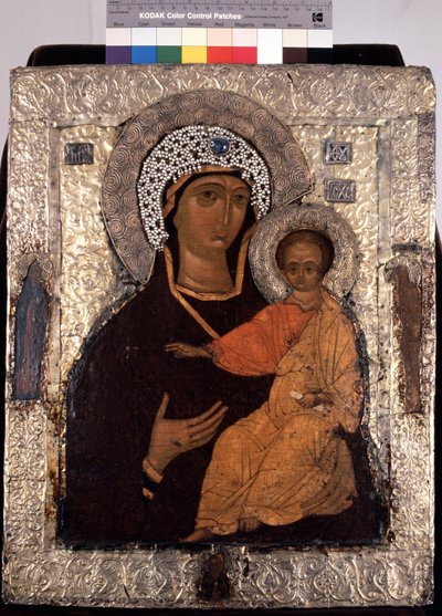 ""Vierge Hodegetria (Hodigitria) "" Icone russe. Peinture sur bois du 14eme siecle. Szent Sergius Szentháromság-lavra Állami Szabadtéri Múzeuma, Szergyev Poszad alkotó: School Russian