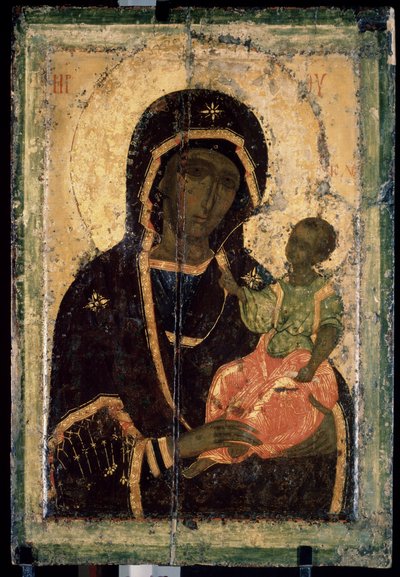 ""Szűz Hodegetria (Hodigitria)"" orosz ikon. Festészet fára. 1360 körül. Állami Tretyakov Galéria, Moszkva alkotó: School Russian