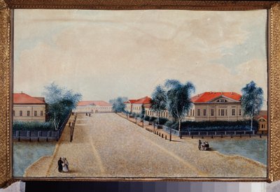 Kilátás a kincstárra Tverben (Oroszország). Orosz mester festménye, olaj, vászon, 1830 körül. Orosz művészet alkotó: School Russian