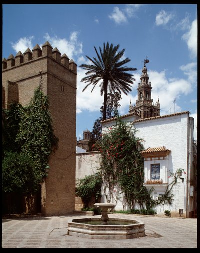 Almohad art: kilátás a giraldára, az egykori minaretre, amelyet harangtoronnyal alakítottak át alkotó: School Spanish