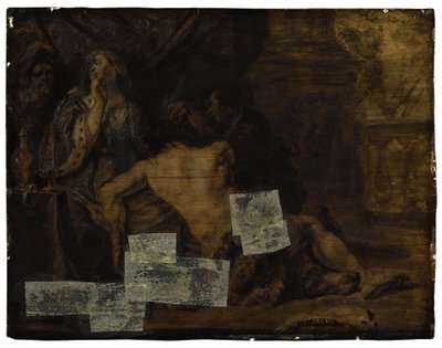 Sámson, aki Delila ölében alszik, levágják a haját (Bírák 16:19). alkotó: School of Peter Paul Rubens
