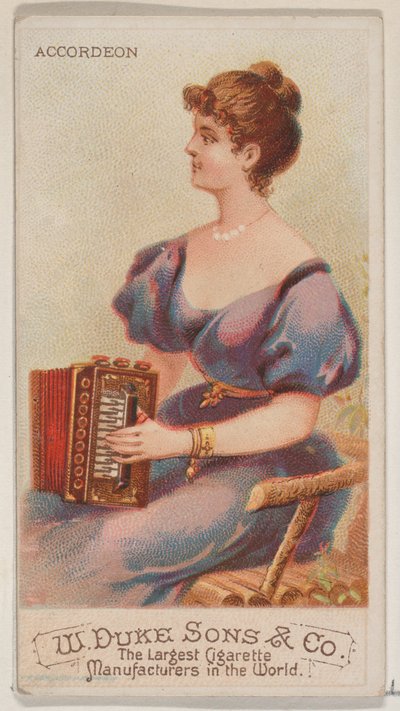 Harmonika, az N82 hangszerek sorozatból Duke márkájú cigarettákhoz, 1888., 1888. alkotó: Schumacher and Ettlinger