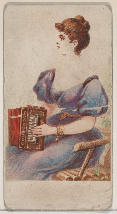 Harmonika, az N82 hangszerek sorozatból Duke márkájú cigarettákhoz, 1888., 1888. alkotó: Schumacher and Ettlinger