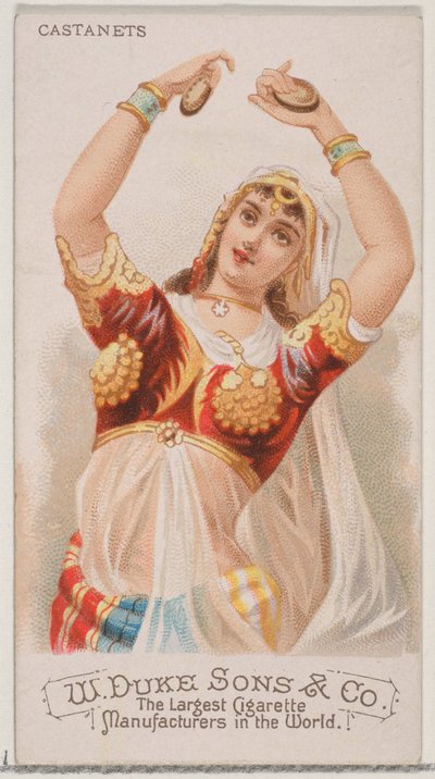 Castanets, a Musical Instruments sorozatból N82 Duke márkájú cigarettákhoz, 1888., 1888. alkotó: Schumacher and Ettlinger