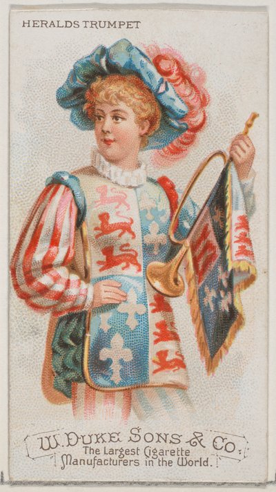 Heralds Trombet, az N82 hangszerek sorozatból, Duke márkájú cigarettákhoz, 1888., 1888. alkotó: Schumacher and Ettlinger