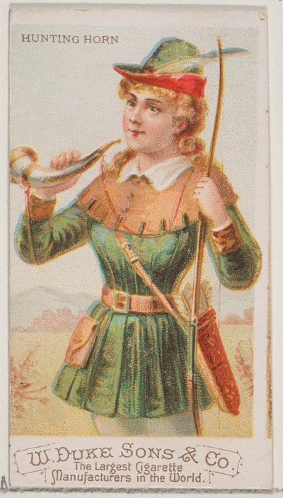 Hunting Horn, a Hangszerek sorozatból, N82 Duke márkájú cigarettákhoz, 1888., 1888. alkotó: Schumacher and Ettlinger