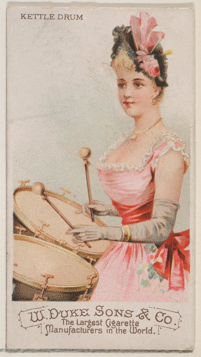 Vízforralódob, a Musical Instruments sorozatból N82 Duke márkájú cigarettákhoz, 1888., 1888. alkotó: Schumacher and Ettlinger