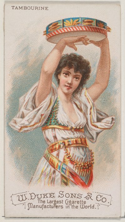 Tambourine, az N82 hangszerek sorozatból, Duke márkájú cigarettákhoz, 1888., 1888. alkotó: Schumacher and Ettlinger