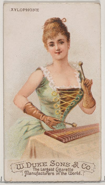 Xilofon, a Musical Instruments N82 sorozatból Duke márkájú cigarettákhoz, 1888., 1888. alkotó: Schumacher and Ettlinger