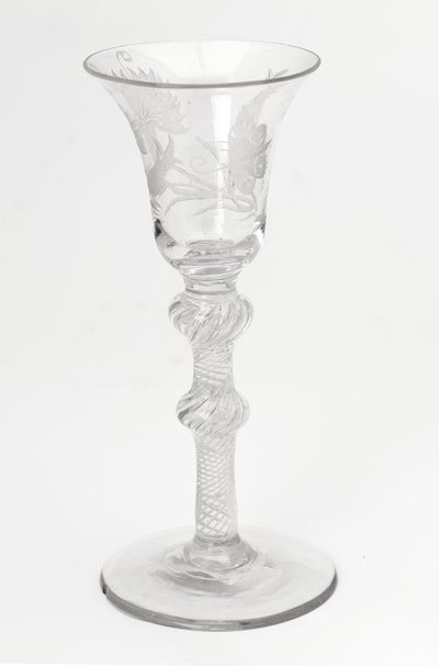 Gravírozott Jacobite airtwist ivópohár, 1760 körül (üveg) alkotó: Scottish School