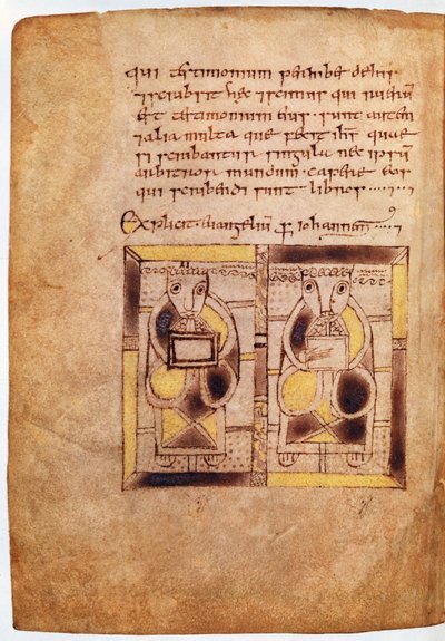 Ms 11.6.32. Két klerikus alak a Szent János evangéliumból, a Szarvasok könyvéből alkotó: Scottish School