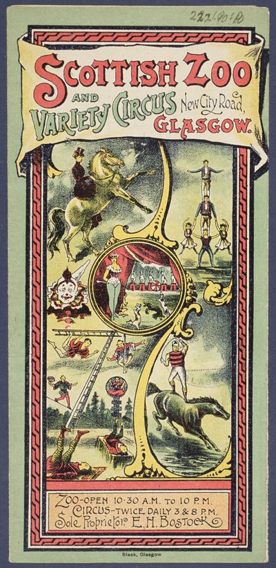 A Skót Állatkert és Varieté Cirkusz szórólapja, 1890 körül alkotó: Scottish School