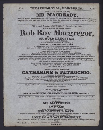Színházi program a Theatre Royal számára, Edinburgh alkotó: Scottish School