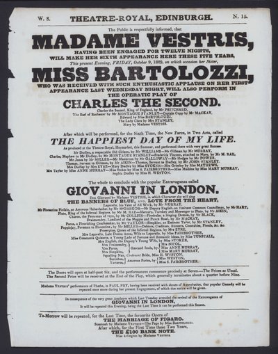 Színházi program a Theatre Royal számára, Edinburgh, 1829. október 9. (litho) alkotó: Scottish School