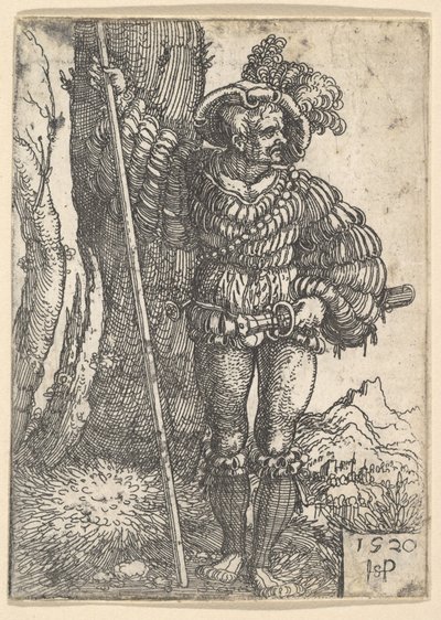 Lansquenet egy fa mellett állva, 1520. alkotó: Sebald Beham