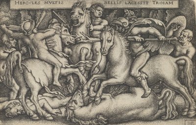 Herkules harca a trójaiak ellen, Herkules munkásságából, 1545. alkotó: Sebald Beham