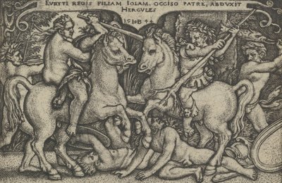 Herkules elrabolja Iole-t, A Herkules munkáiból, 1544. alkotó: Sebald Beham