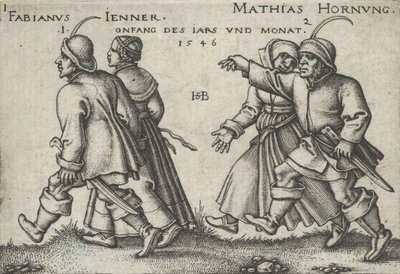 Január és február, a Parasztünnep vagy a tizenkét hónapból, 1546. alkotó: Sebald Beham