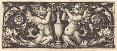 Dísz két tritonnal, amely kürtöt fúj alkotó: Sebald Beham