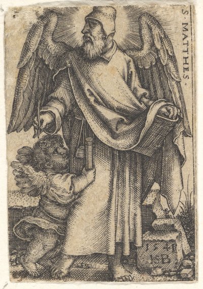 1. tábla: Szent Máté balra fordított fejjel, balra lent kerub..., 1541. alkotó: Sebald Beham