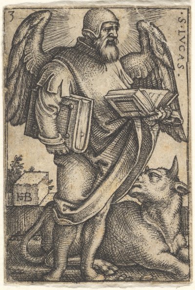 3. tábla: Szent Lukács jobbra fordított fejjel, mindkét kezében egy könyv, egy b..., 1541. alkotó: Sebald Beham