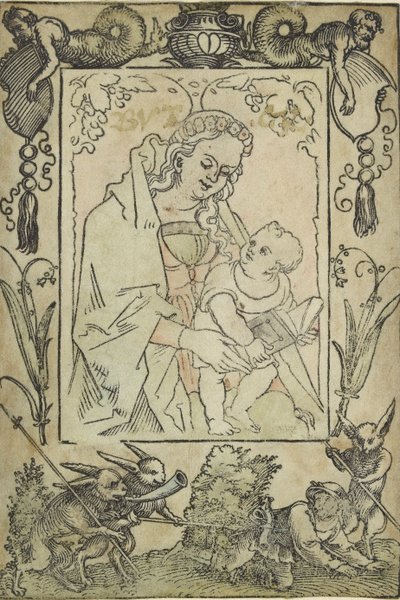 A Szűz és a Gyermek határral körülvéve egy vadász és néhány nyula, 16. század alkotó: Sebald Beham