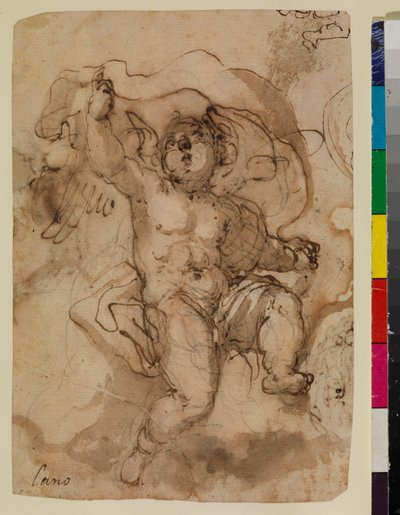 Putto a felhőn (recto) alkotó: Sebastian (attr.to) Munoz
