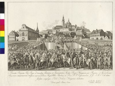II. Ferenc császár koronázása magyar királlyá 1792. június 6-án Budapesten (rézmetszet) alkotó: Sebastian Mansfeld
