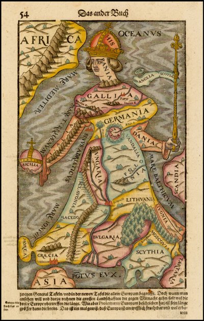 Europa regina Európa királynő a Cosmographiából, 1570 alkotó: Sebastian Munster
