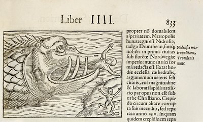 Az embereket felfaló szörnyű bálnák Sebastian Munster Cosmographiájának 1550-es kiadásából (fametszet) alkotó: Sebastian Munster