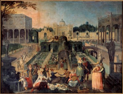 Buli a Mantua Hercege parkjában Piknik, zene, gáláns jelenetek Gonzaga herceg (Gonzaga) palotájának kertjében. Sebastien Vrancx (1573-1647) festménye 17. század V. 1,42 x 1,88 m Rouen musee des Beaux Arts alkotó: Sebastian Vrancx