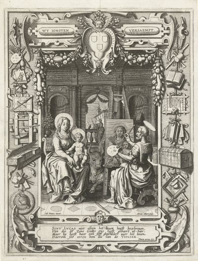 A Szent Lukács Céh címere Szent Lukács Madonna és gyermeke képével, 1620-21 alkotó: Sebastian Vrancx